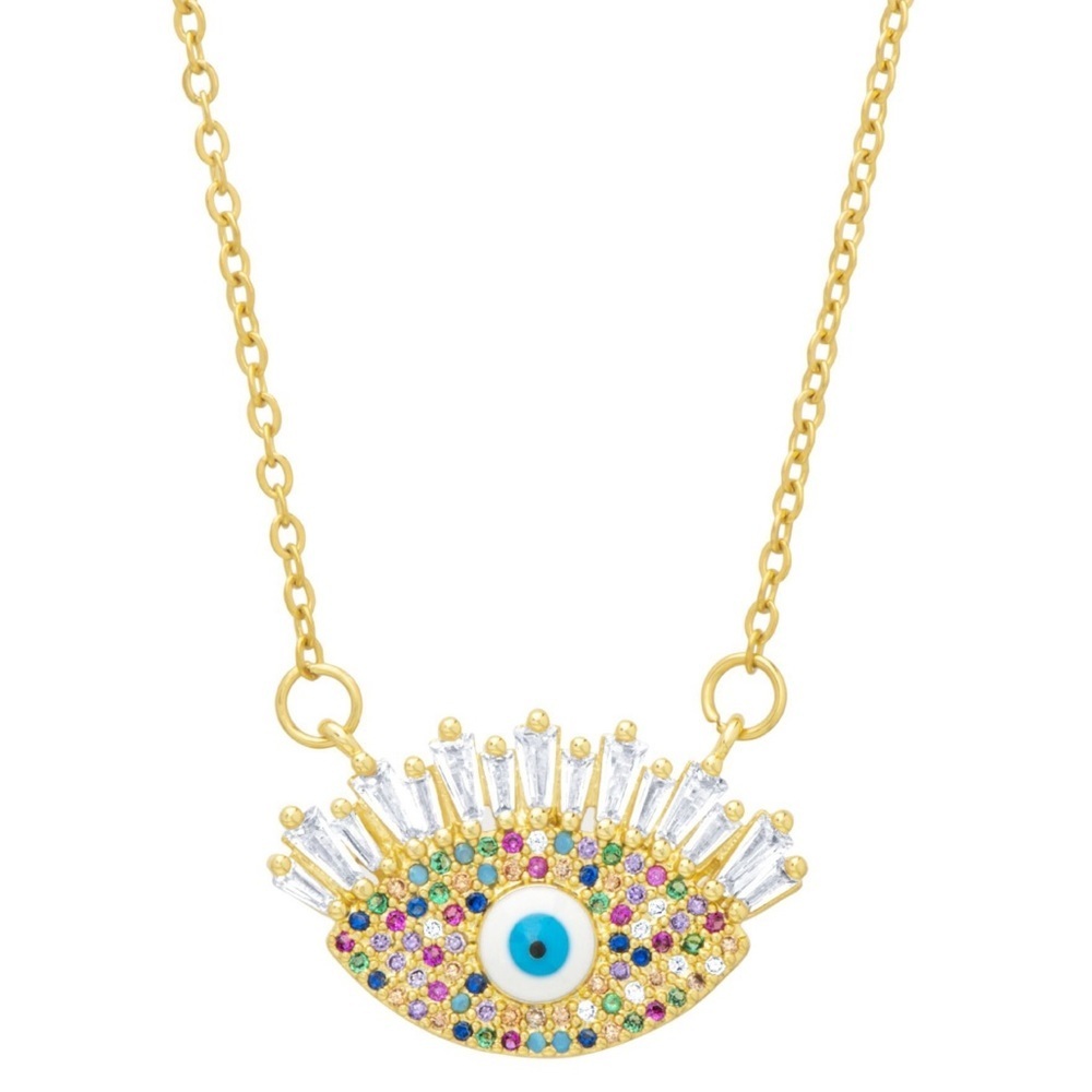 Macy's Cubic Zirconia Evil Eye Necklace With Crystals New
